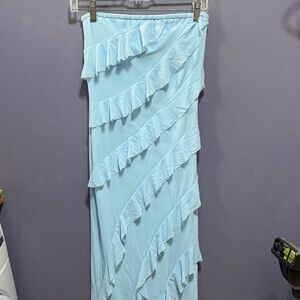 Light Blue Ruffled Women's long dress